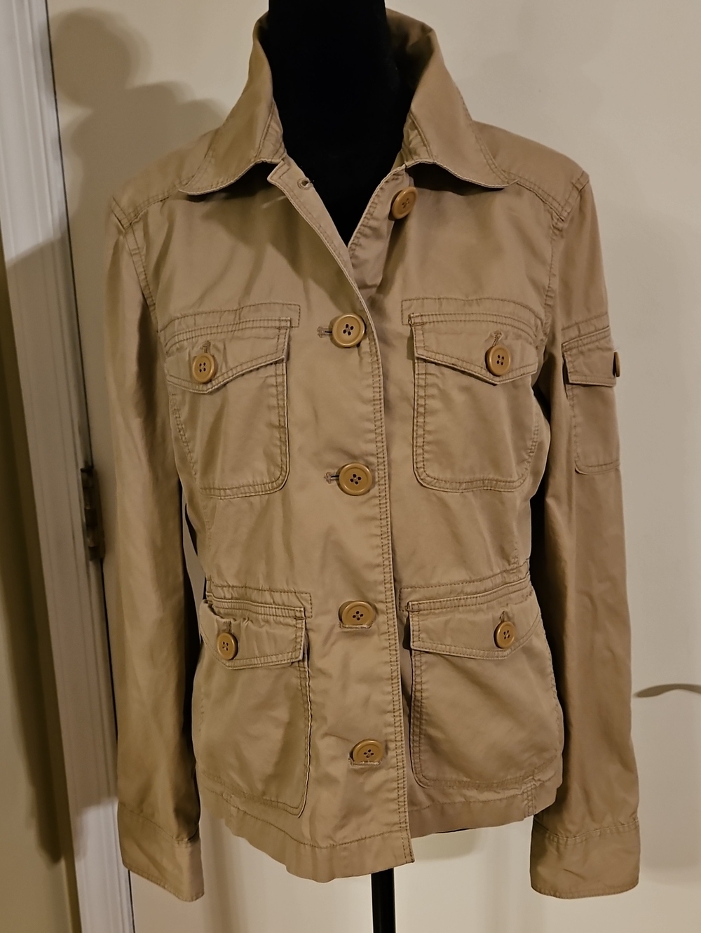 J Crew Khaki Tan Cotton Utility Field Jacket Button Up Safari Chore Coat Size M